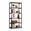 Bibliothèque étagère 5 niveaux acier bois noir et bois foncé rectangulaire 80 cm x 30 cm x 180 cm