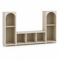 Meuble TV bibliothèque en panneaux de particules mélaminés beige clair avec étagères latérales en arche 180 cm x 35 cm x 120 cm