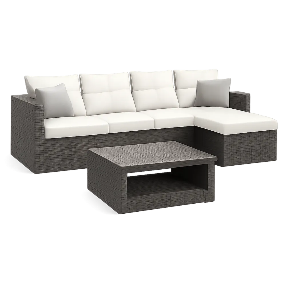 Salon de jardin d’angle modulable résine tressée gris foncé canapé 5 places table basse 260 cm x 200 cm x 70 cm