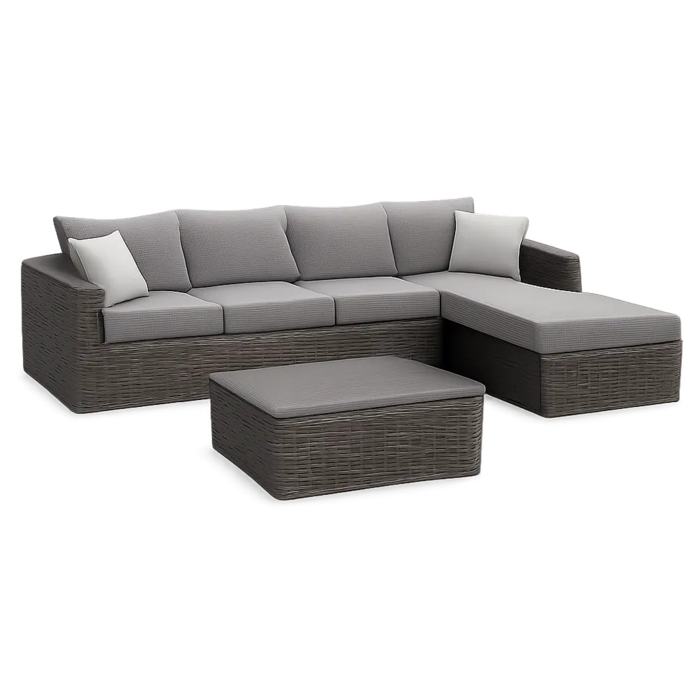 Salon de jardin canapé d angle modulable 3 pièces résine tressée PE aluminium coussins polyester table basse forme L gris gris clair blanc 230 cm 160 cm 75 cm