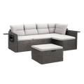 Canapé de jardin d angle modulable 3 pièces résine tressée PE aluminium coussins polyester table basse coffre ottoman gris gris clair 250 cm 200 cm 70 cm